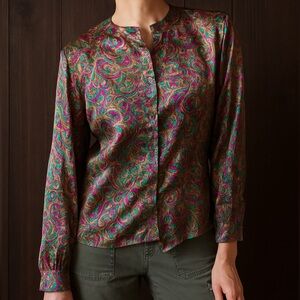 Vintage Notations Wild Purple Multicolor Long Sleeve Button Down Paisley Blouse